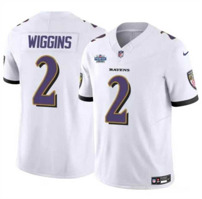 Men & Women & Youth Baltimore Ravens #2 Nate Wiggins White 2024 With Dradt Patch F.U.S.E Vapor Limited Jersey